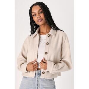 Lulus Comfy Essence Beige Cropped Shacket - Size XXL